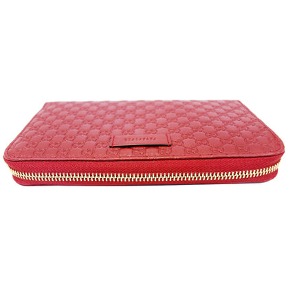 GUCCI Micro GG Guccissima Leather Zip Around Wallet Red