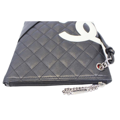 CHANEL Cambon Flat Calfskin Leather Messenger Crossbody Bag Black