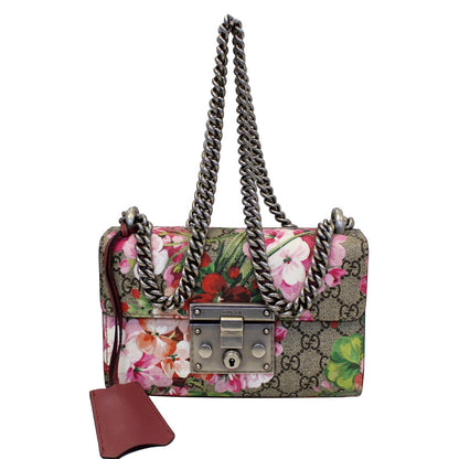 GUCCI Small Padlock GG Supreme Monogram Blooms Print Shoulder Bag
