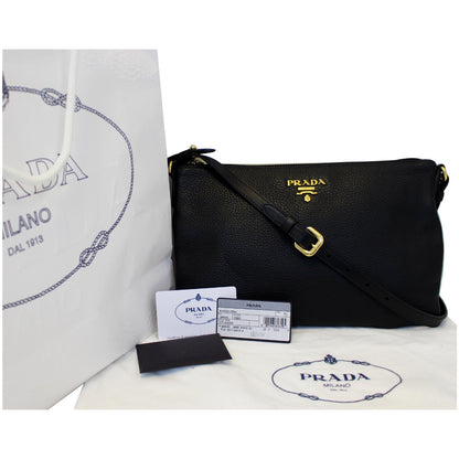 PRADA Vitello Daino Leather Crossbody Bag 1BH050 Black