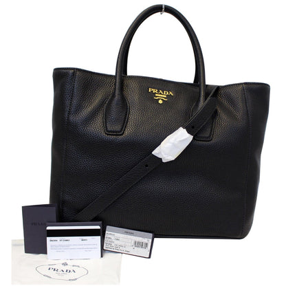 PRADA Vitello Daino Leather Shopping Tote Bag Black