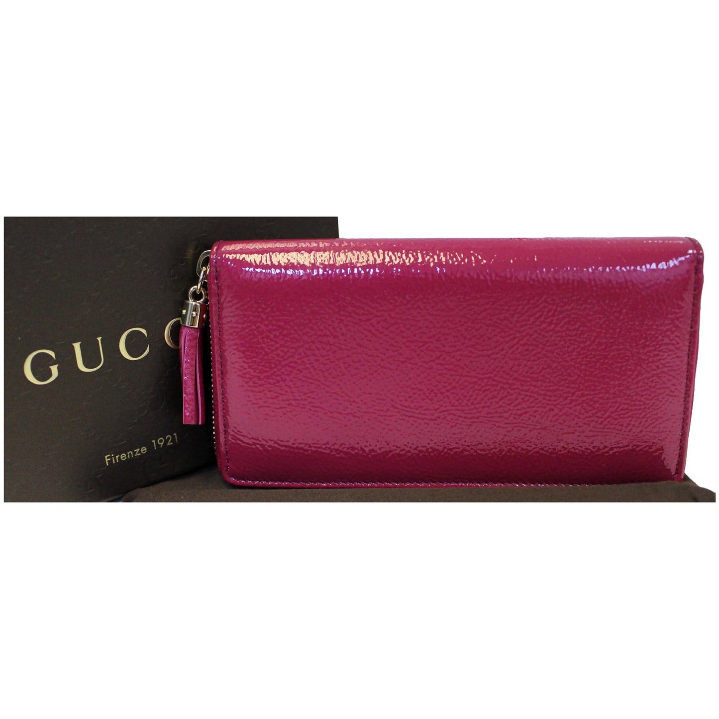 GUCCI Soho Interlocking G Leather Zip Around Wallet Fuchsia