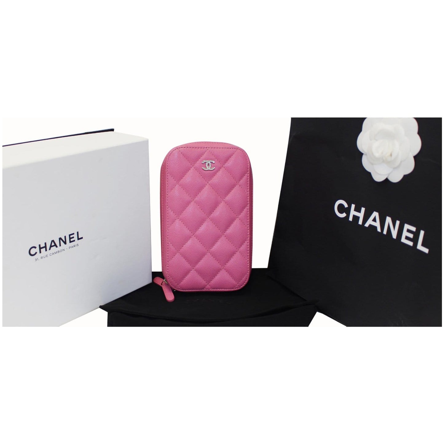 CHANEL Wallet On Chain WOC Caviar Leather Phone Holder Pink