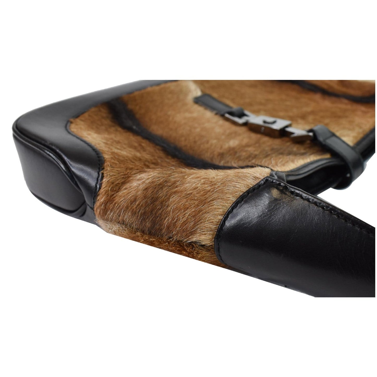 GUCCI Jackie O Pony Hair Leather Hobo Shoulder Bag Brown