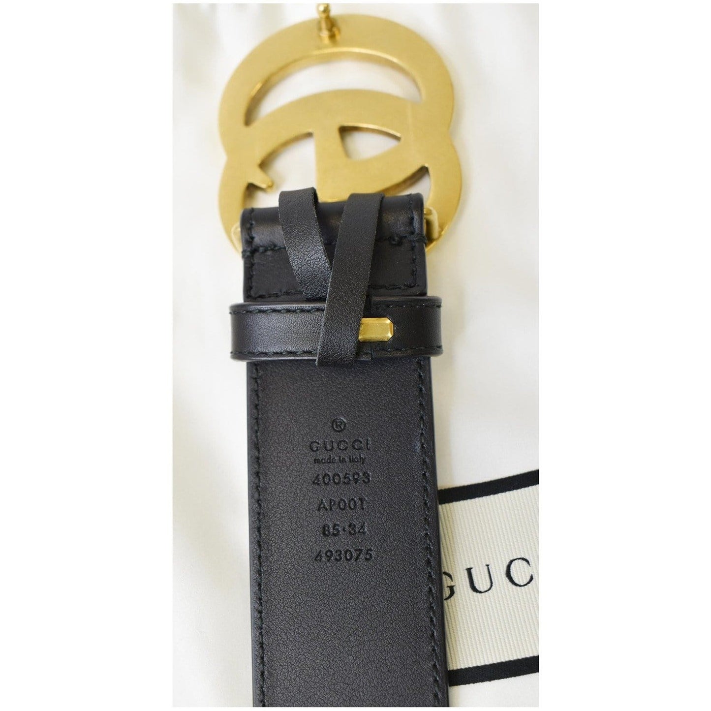 GUCCI Double G Buckle Leather Belt Size 34 Black