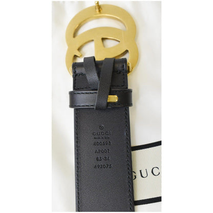GUCCI Double G Buckle Leather Belt Size 34 Black