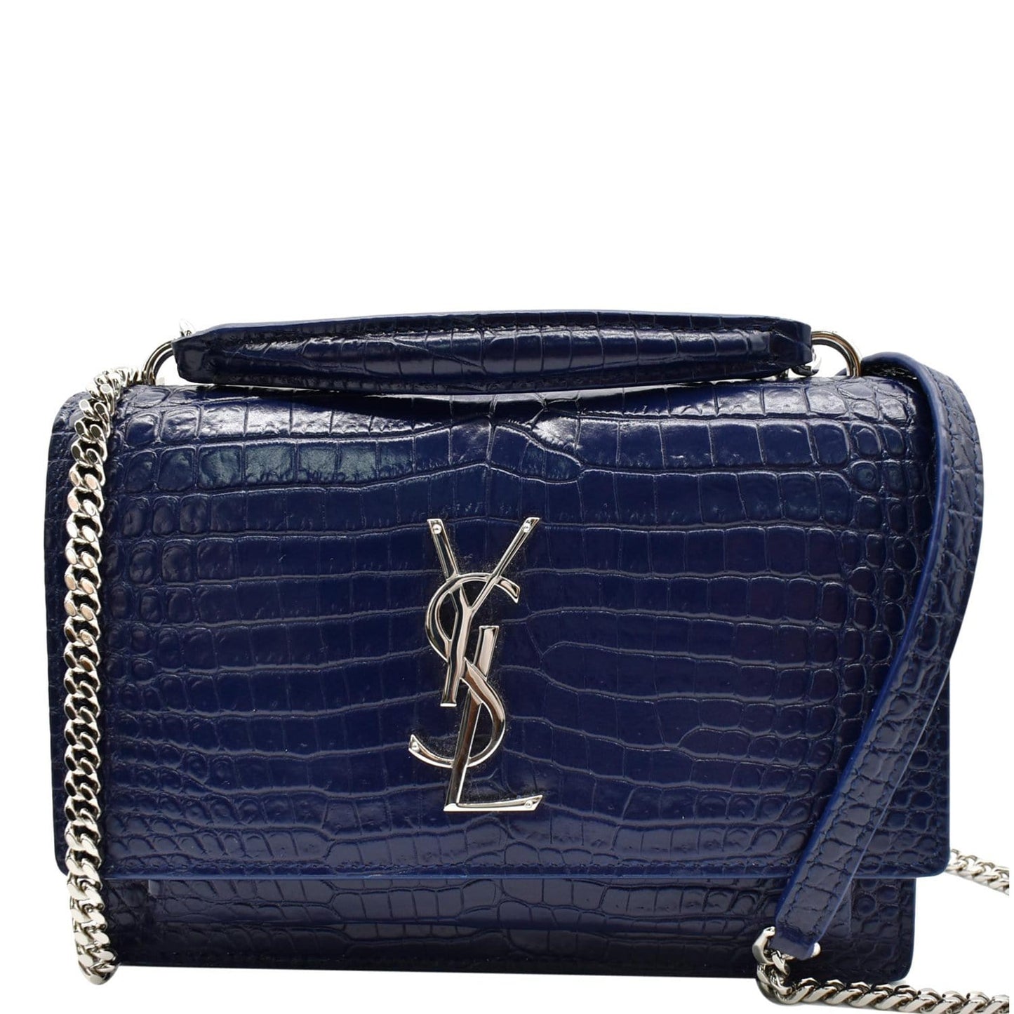 YVES SAINT LAURENT Sunset Medium Crocodile Leather Crossbody Bag Blue