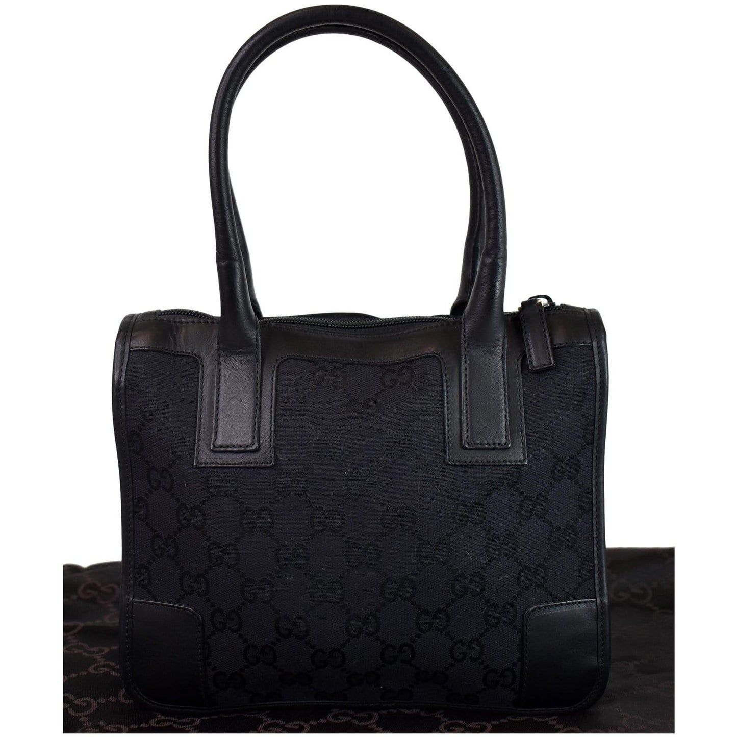 GUCCI Micro GG Top Handle Leather Tote Bag Black 000.0856