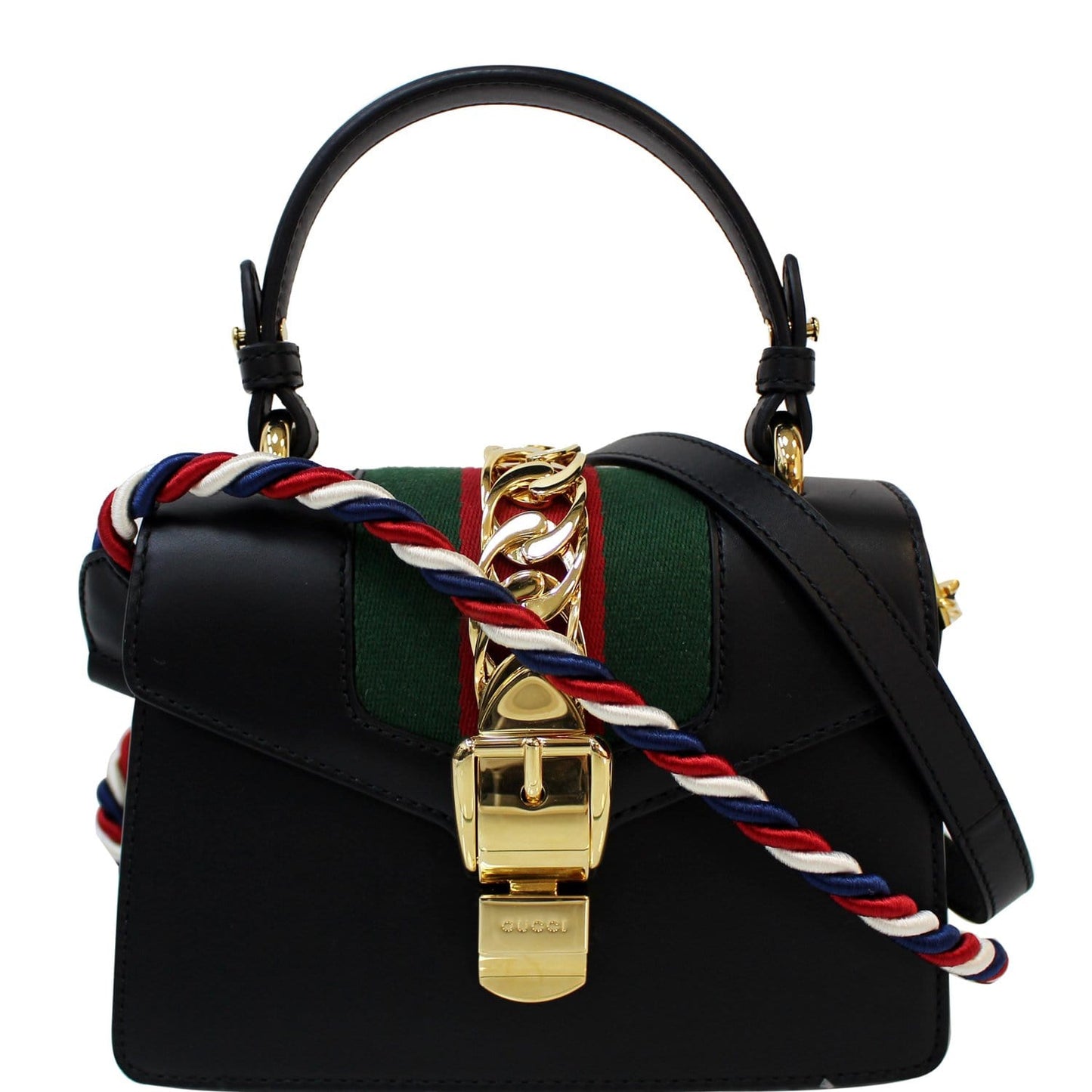 GUCCI Sylvie Mini Leather Crossbody Bag Black 470270