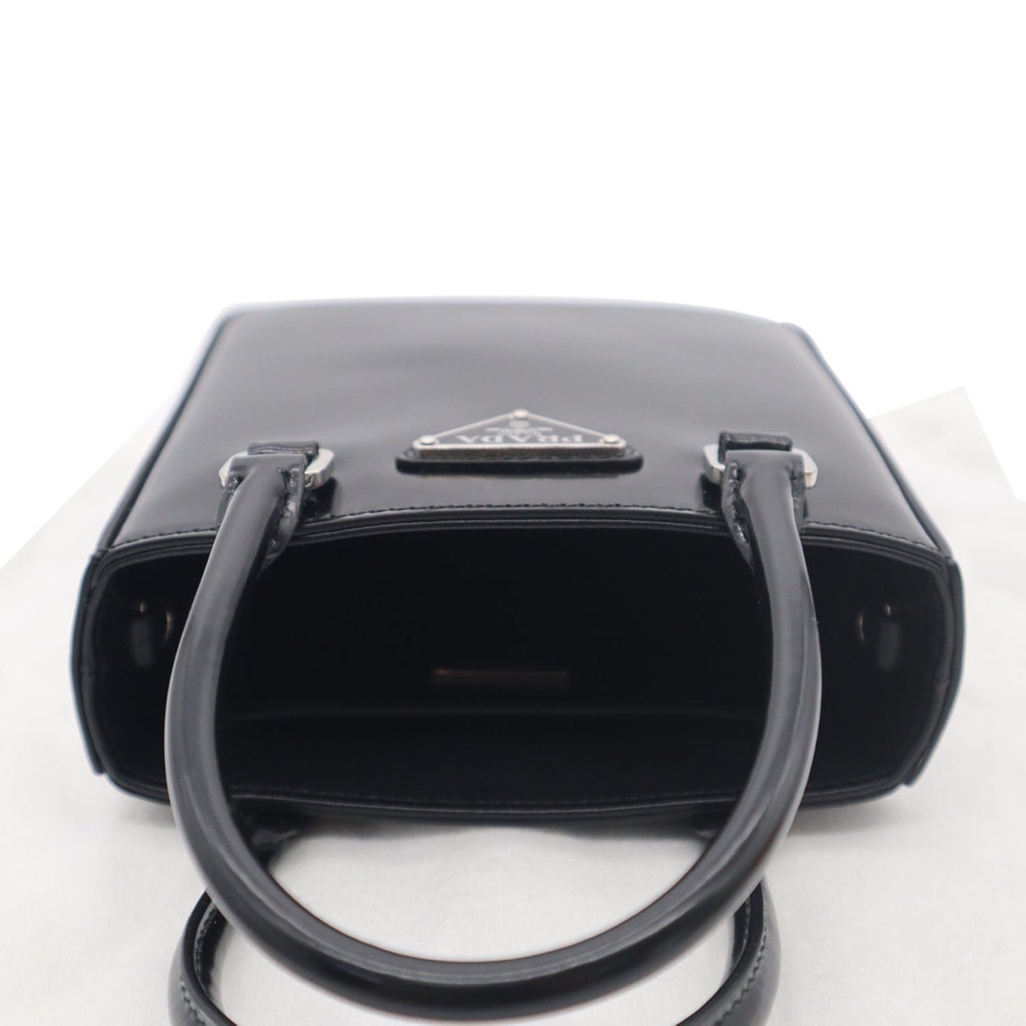 PRADA Small Brushed Leather Tote Shoulder Bag Black