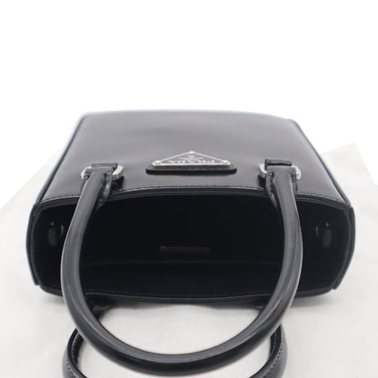 PRADA Small Brushed Leather Tote Shoulder Bag Black