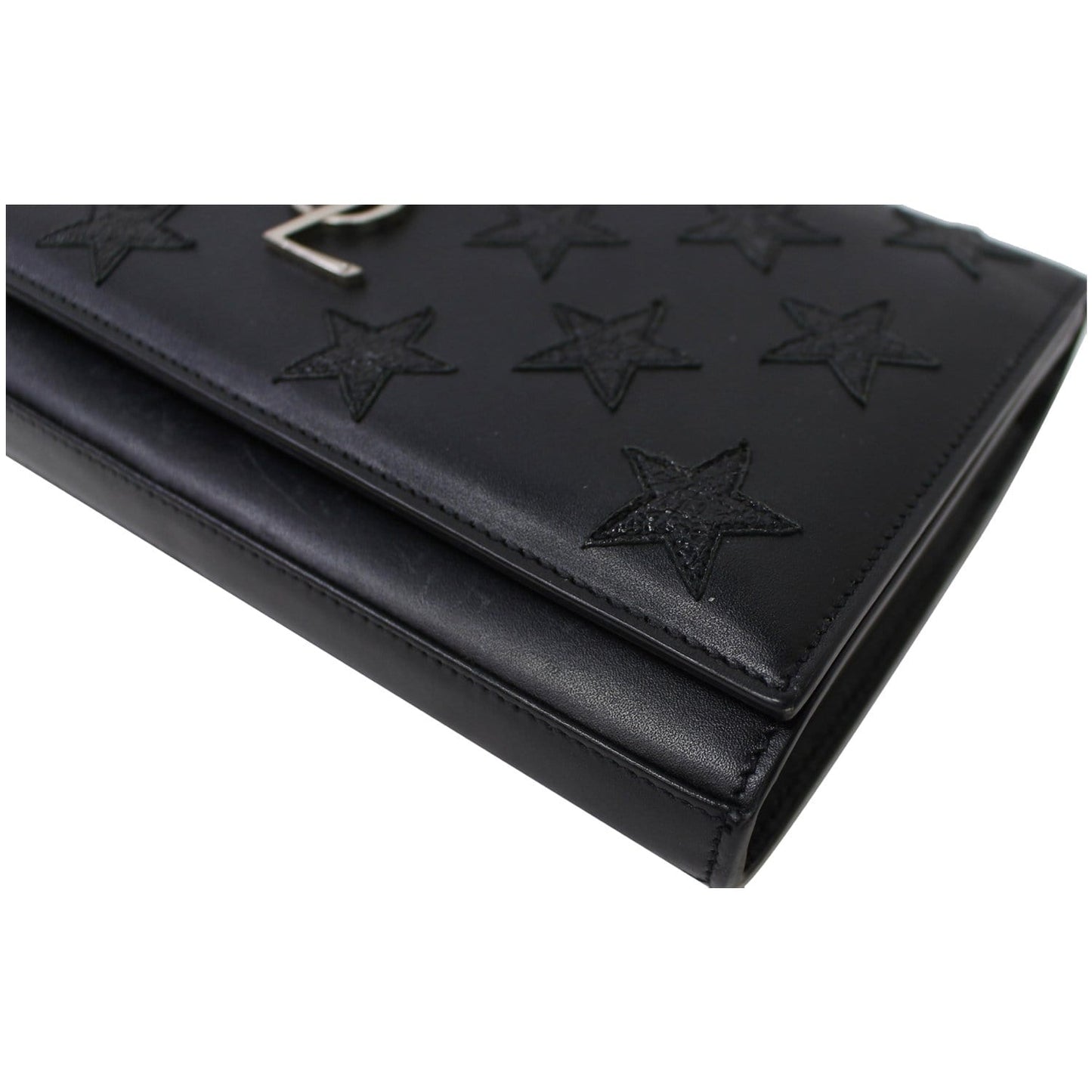 YVES SAINT LAURENT Kate Stars Leather Chain Clutch Crossbody Bag Black