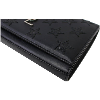 YVES SAINT LAURENT Kate Stars Leather Chain Clutch Crossbody Bag Black