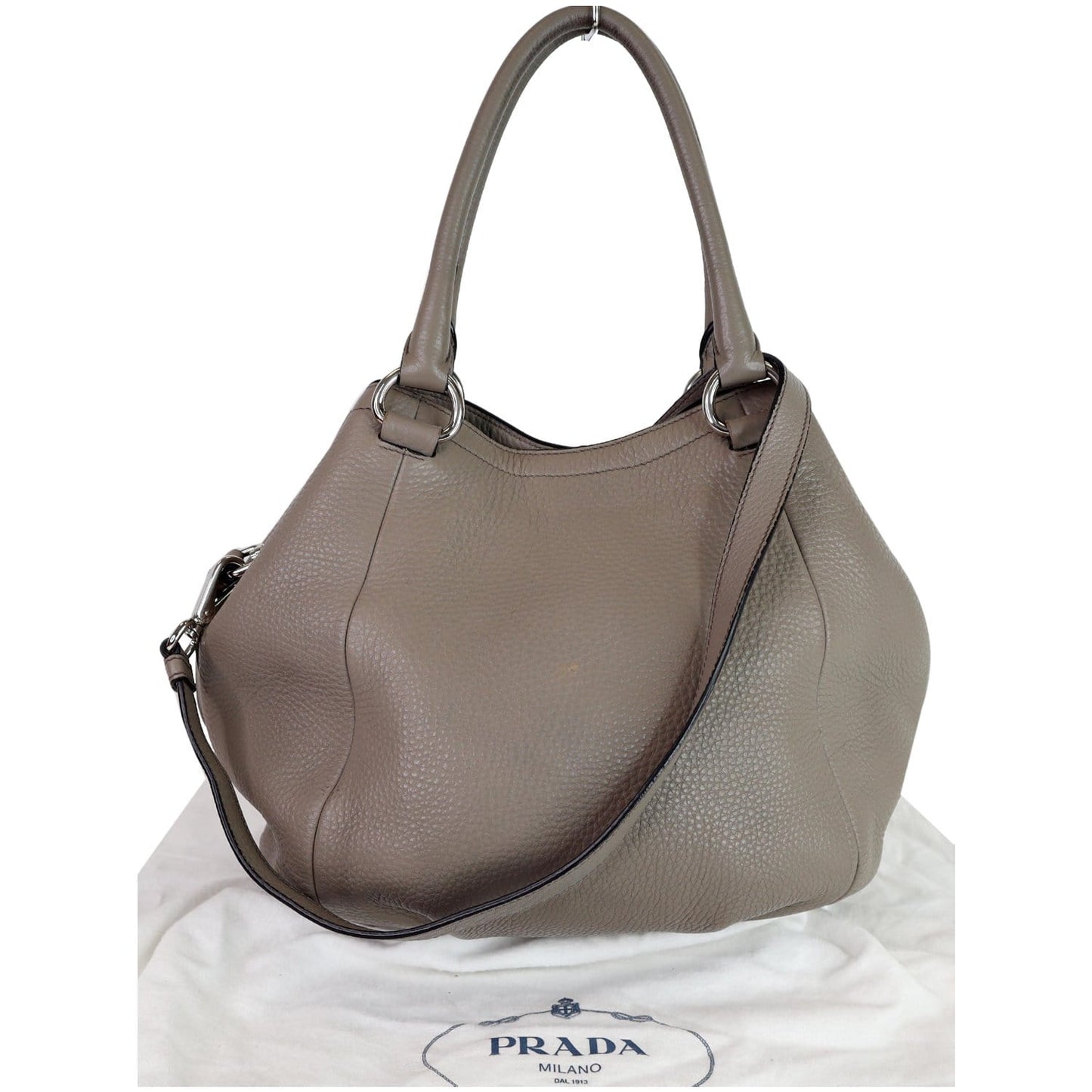 PRADA Vitello Daino Leather Tote Crossbody Bag Taupe BN2792