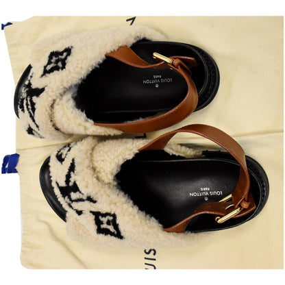 LOUIS VUITTON Paseo Flat Comfort Shearling and Calf Leather Sandal Size US 8.5
