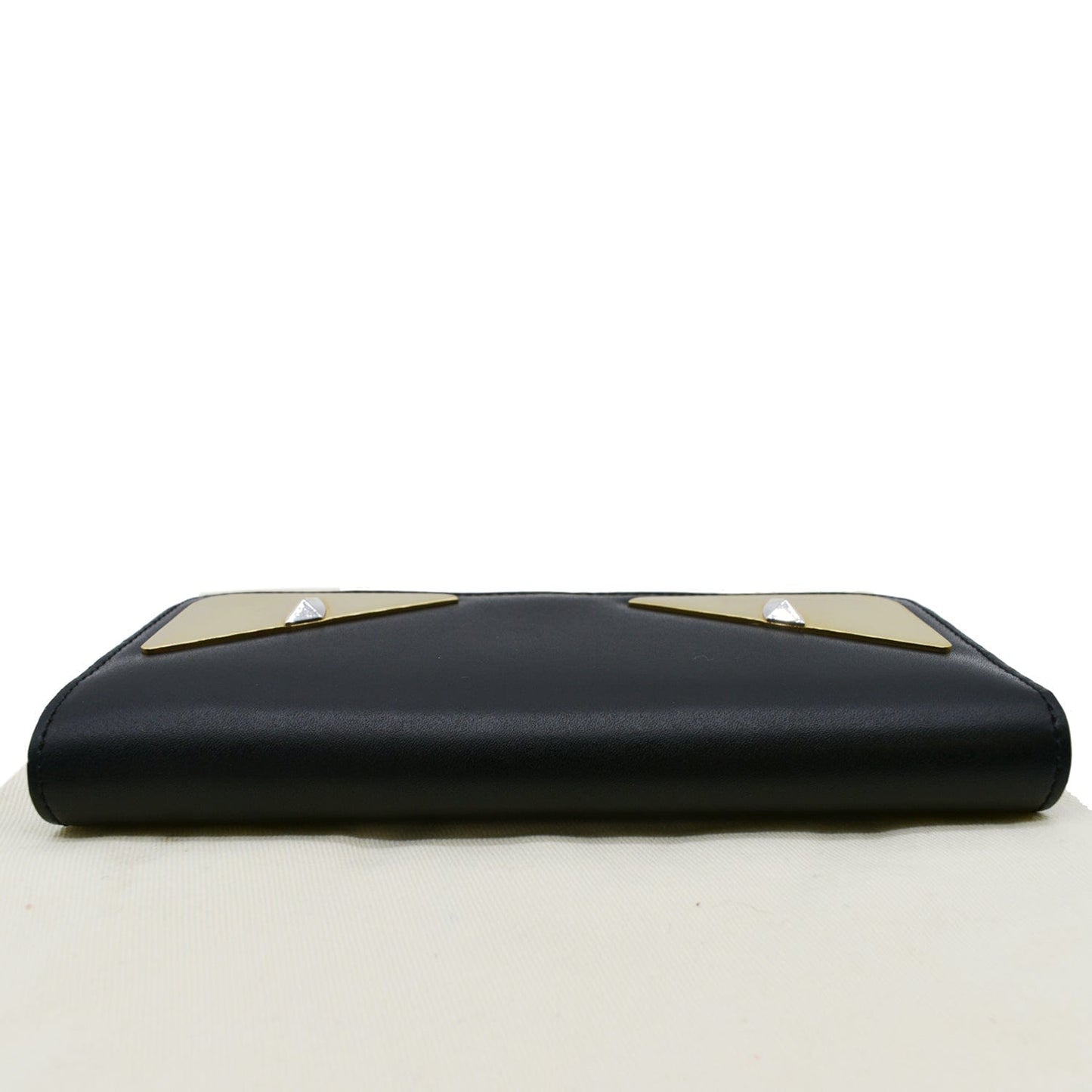FENDI Monster Eyes Continental Smooth Leather Wallet Black