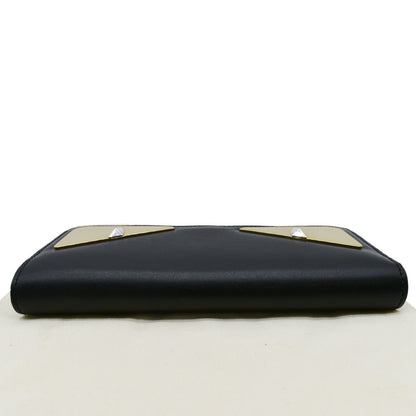 FENDI Monster Eyes Continental Smooth Leather Wallet Black