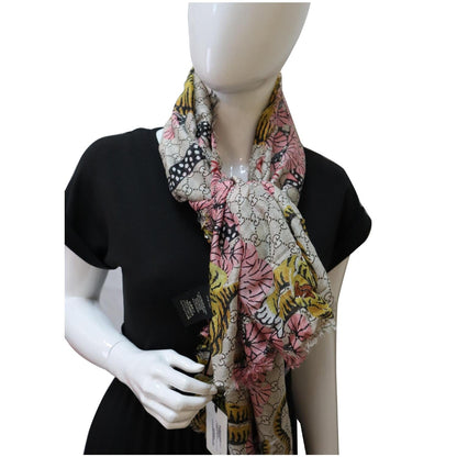 GUCCI Bengal Tiger Modal Silk Shawl Pink