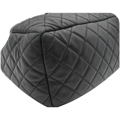 CHANEL Drawstring Bucket Quilted Lambskin Leather Shoulder Bag Black