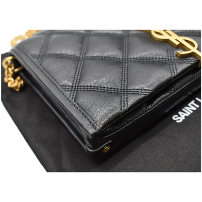 YVES SAINT LAURENT Becky Quilted Leather Crossbody Chain Wallet Black
