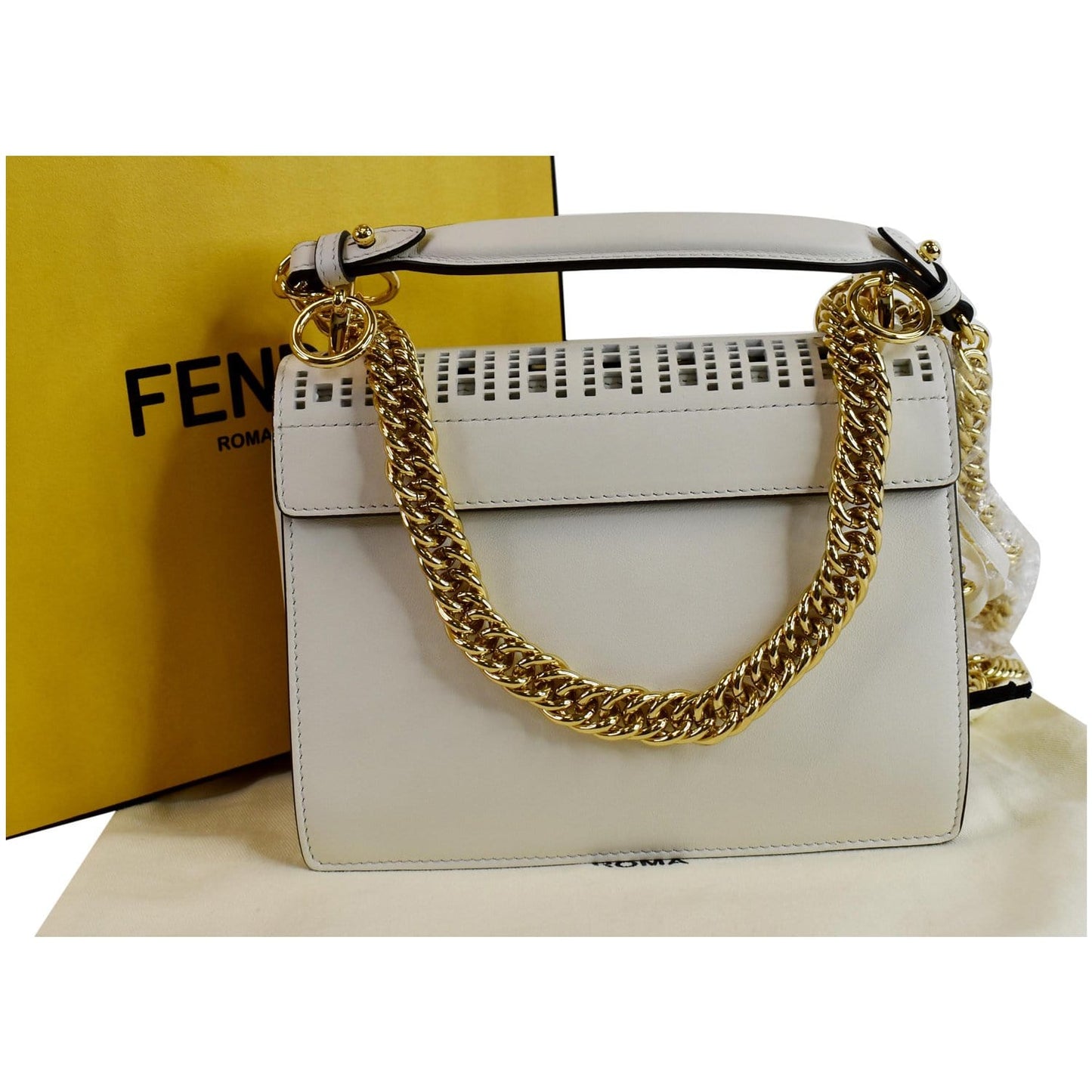 FENDI Small Kan I Perforated Leather Shoulder Bag Ice White