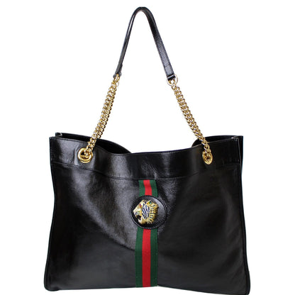 GUCCI Rajah Large Leather Tote Shoulder Bag Black 537219