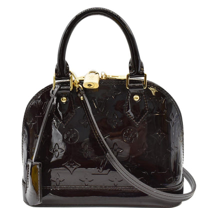 LOUIS VUITTON Alma BB Vernis Leather Satchel Crossbody Bag Amarante