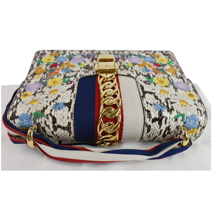 GUCCI Small Sylvie Floral Embroidered Roccia Snakeskin Shoulder Bag Multi 421882 - 25% OFF