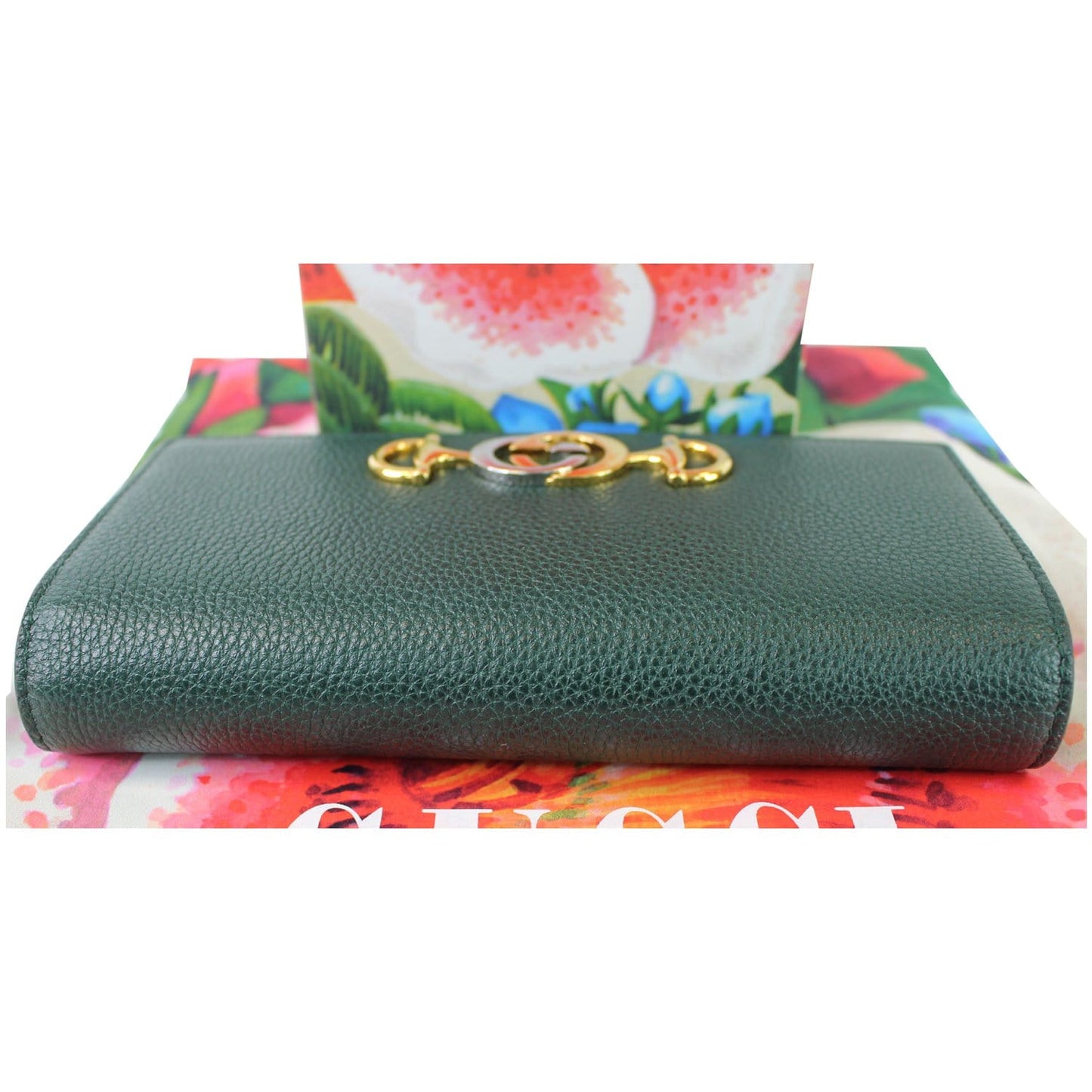 GUCCI Zumi Grainy Leather Continental Wallet Dark Green 573612