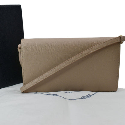 PRADA Mini Saffiano Leather Strap Crossbody Bag Natural