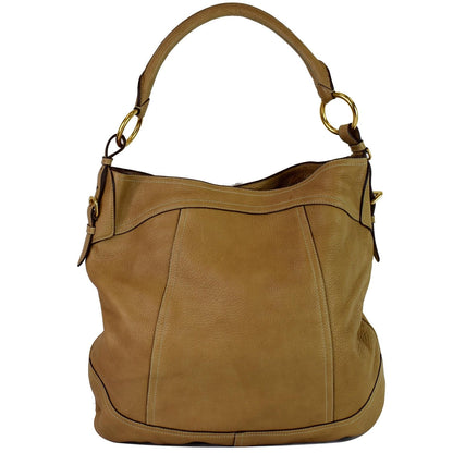 PRADA Vitello Daino Large Leather Hobo Shoulder Bag Beige