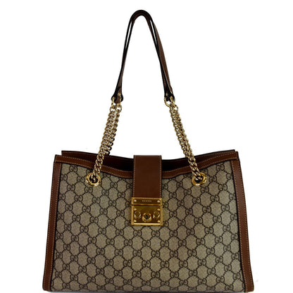 GUCCI Padlock Medium GG Supreme Canvas Shoulder Bag Beige 479197