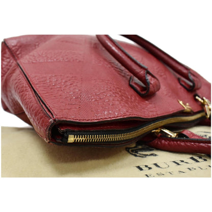 BURBERRY Dewsbury Medium Grain Check Embossed Tote Bag Red