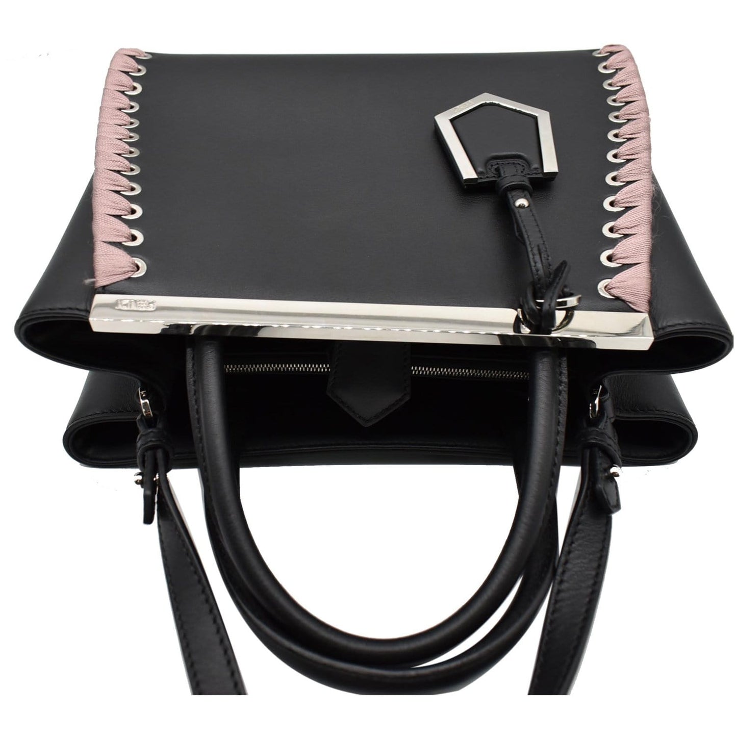 FENDI Petite 2Jours Whipstitch Leather Tote Shoulder Bag Black