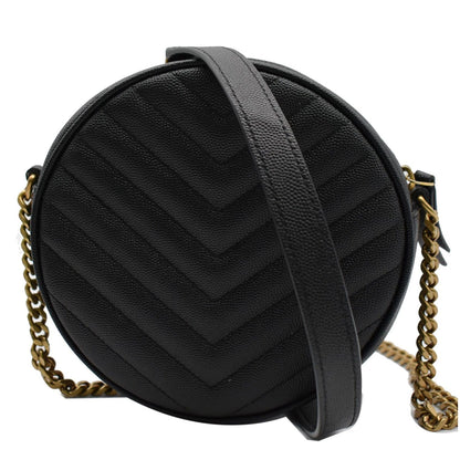 YVES SAINT LAURENT Vinyle Round Chevron Leather Crossbody Bag Black