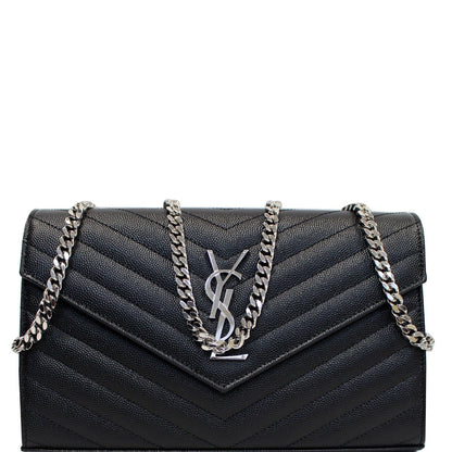YVES SAINT LAURENT Envelope Leather Crossbody Chain Wallet Black