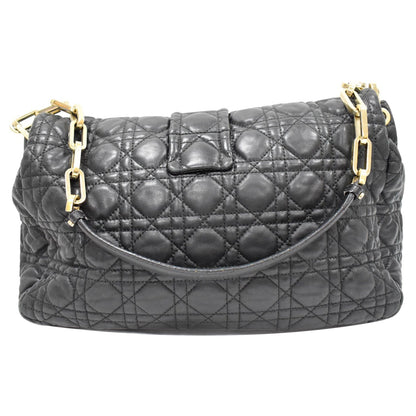 CHRISTIAN DIOR Cannage New Lock Flap Leather Shoulder Bag Black