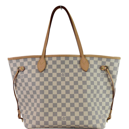 LOUIS VUITTON Neverfull MM Damier Azur Tote Shoulder Bag Rose Ballerine