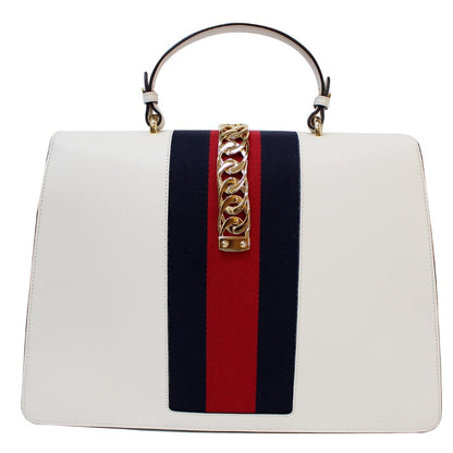 GUCCI Maxi Sylvie Calfskin Top Handle Bag White 477631