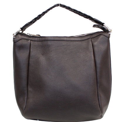 GUCCI Bamboo Bar Grained Calfskin Hobo Bag Dark Brown 336655