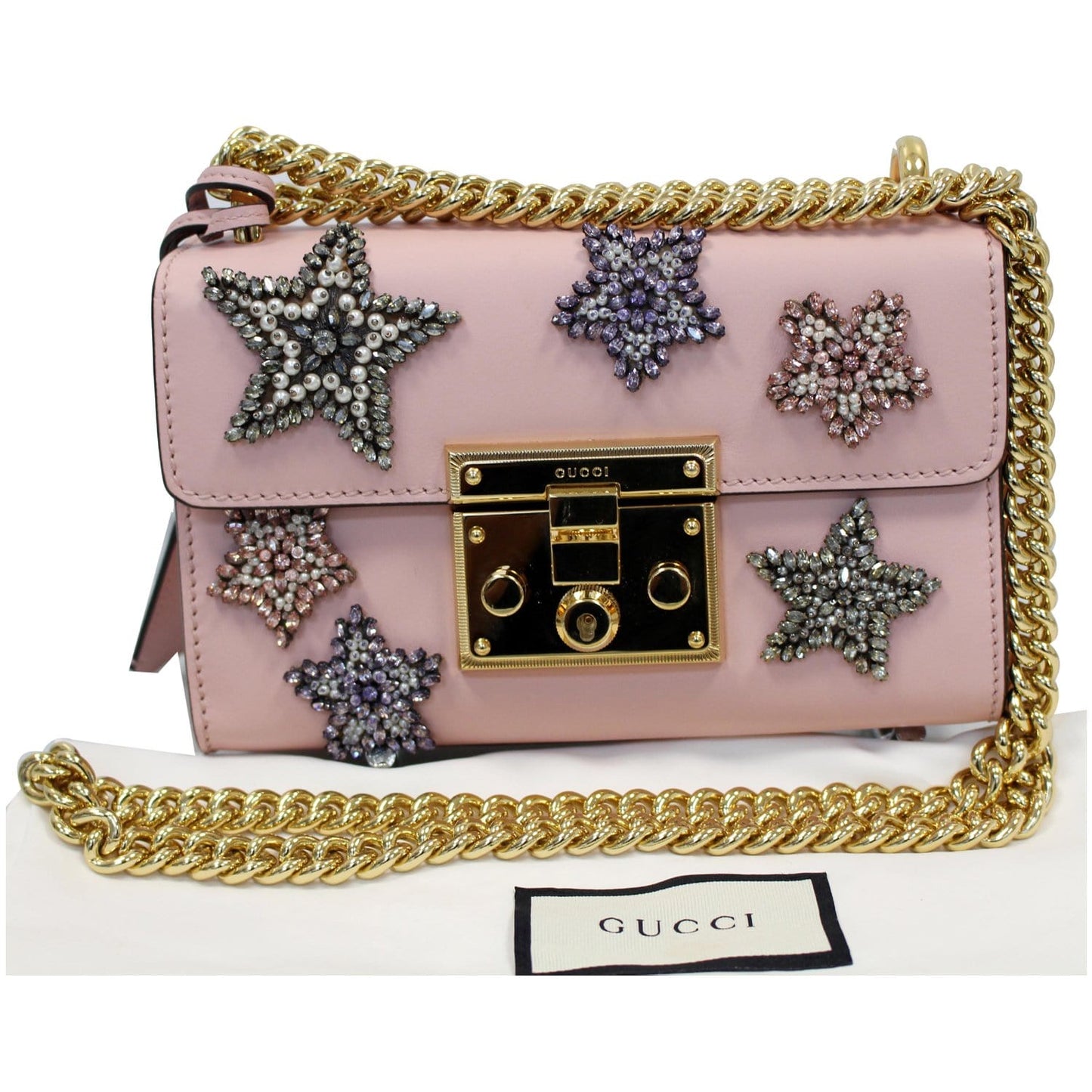 GUCCI Padlock Star Small Embroidered Shoulder Bag Pink 432182 - 25% OFF