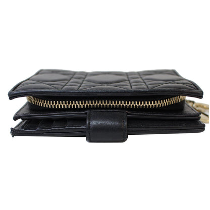 CHRISTIAN DIOR Mini Lady Dior Cannage Lambskin Compact Wallet Black