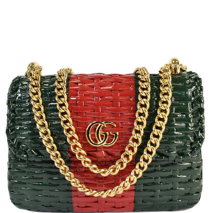 GUCCI Wicker Linea Cestino Mini Web Shoulder Bag Green 524829