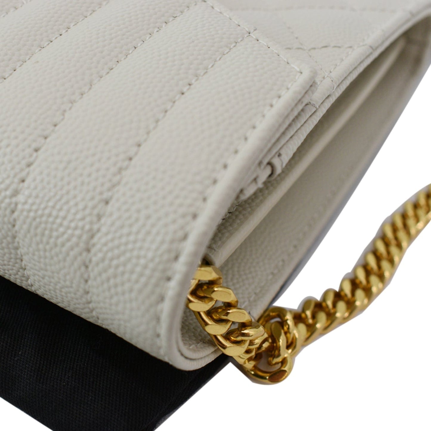 YVES SAINT LAURENT Mix Matelassé Small Grain De Poudre Chain Wallet Crossbody Bag Cream