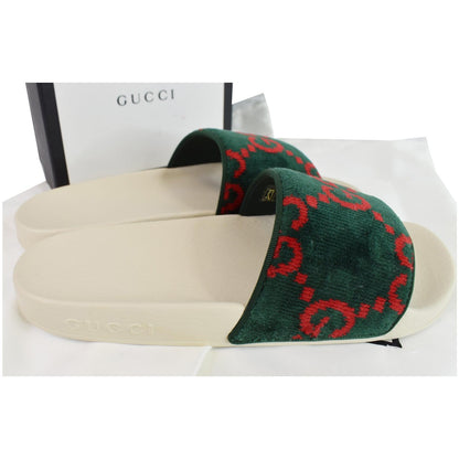 GUCCI Logo Velvet Monogram Slide Sandal 577676 Size 37 Green - Last Call
