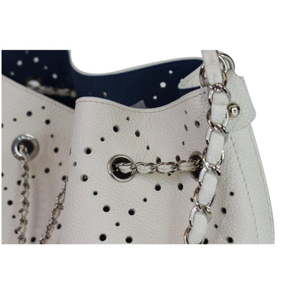 Chanel CC Drawstring Medium Perforated Caviar Bucket Bag White - 15% OFF