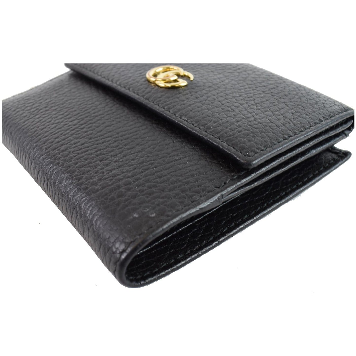 GUCCI French Flap Leather Wallet Black 456122