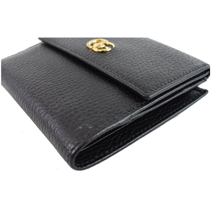 GUCCI French Flap Leather Wallet Black 456122