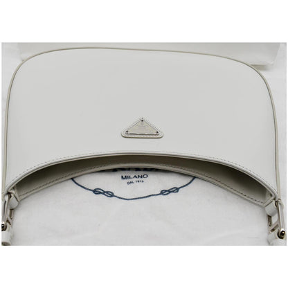 PRADA Cleo Brushed Leather Shoulder Bag White