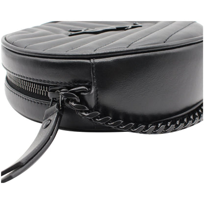 YVES SAINT LAURENT Vinyle Round Chevron Leather Camera Crossbody Bag Black